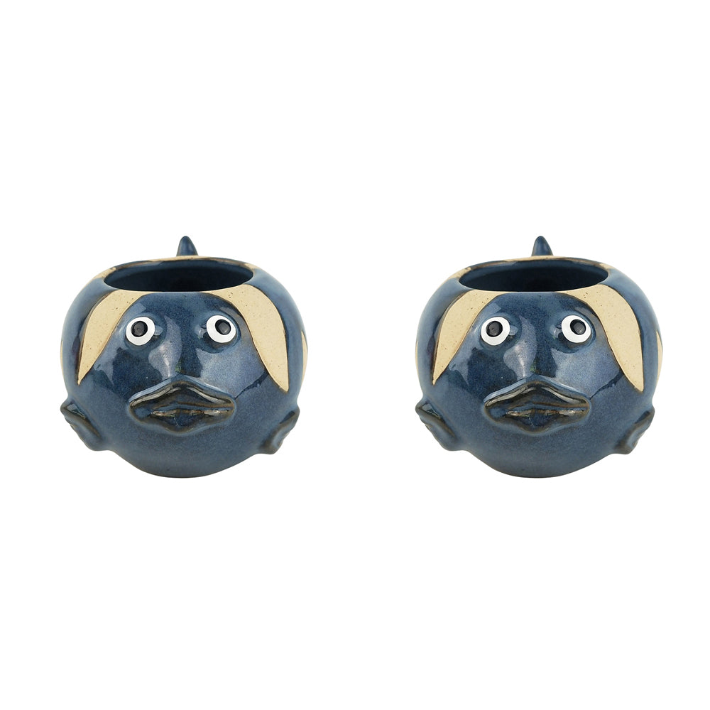2x Urban Fish 7cm Ceramic Planter Ornament Display Pot Medium - Blue