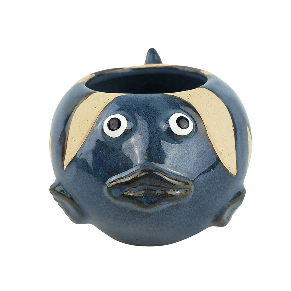 2x Urban Fish 7cm Ceramic Planter Ornament Display Pot Medium - Blue