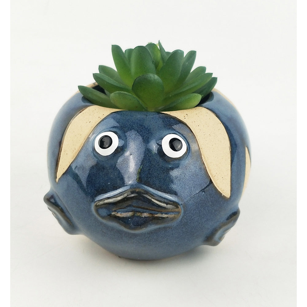2x Urban Fish 7cm Ceramic Planter Ornament Display Pot Medium - Blue