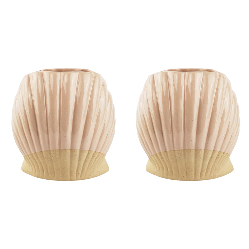 2x Urban Clam Shell 17cm Ceramic Planter Flower Pot - Pink
