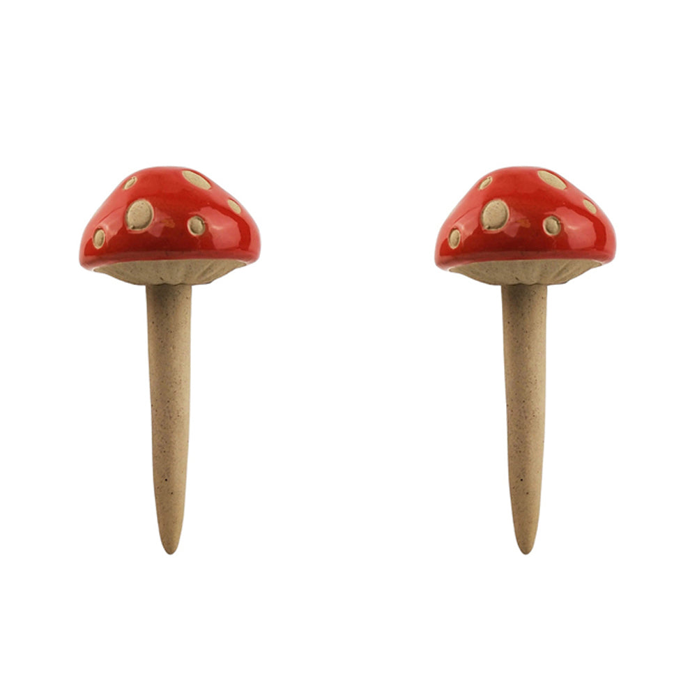 2x Urban 12cm Ceramic Mushroom Garden Ornament Red - Assorted