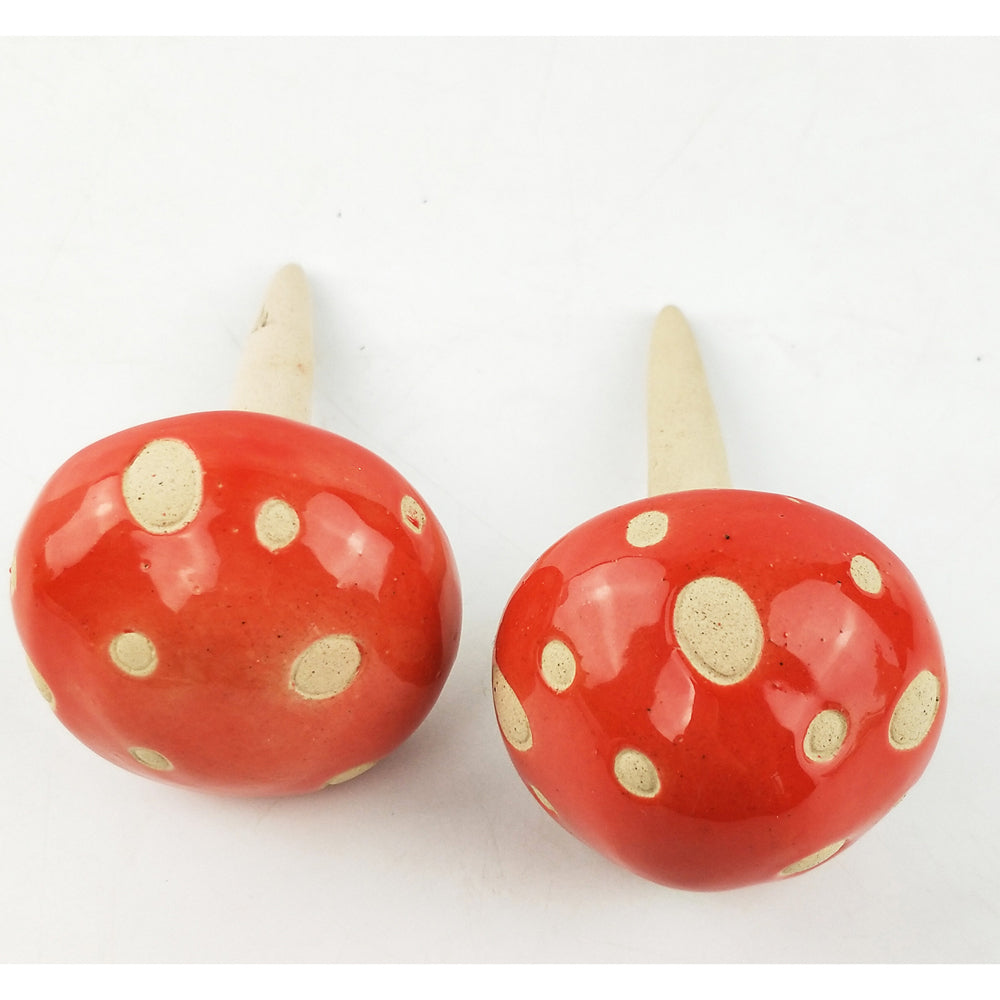 2x Urban 12cm Ceramic Mushroom Garden Ornament Red - Assorted