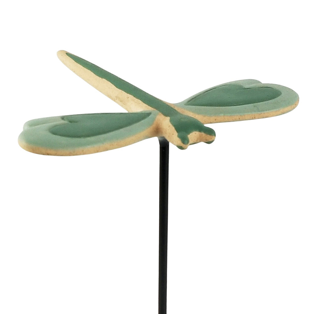 4x Urban 26cm Dragonfly Ceramic Garden Charm on Stick - Sage