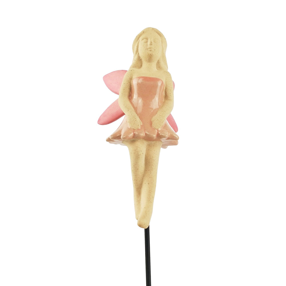 2x Urban 29cm Fairy Ceramic Garden Charm on Stick - Pink