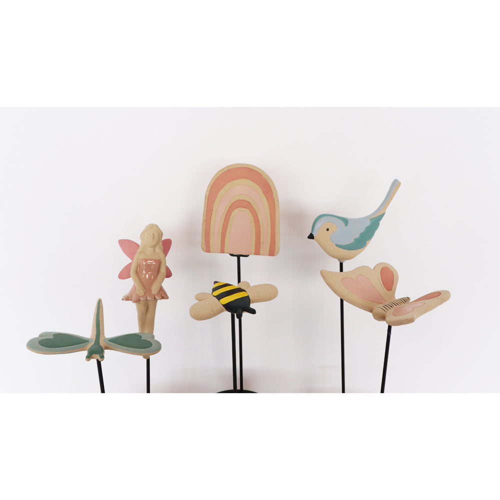 2x Urban 29cm Fairy Ceramic Garden Charm on Stick - Pink
