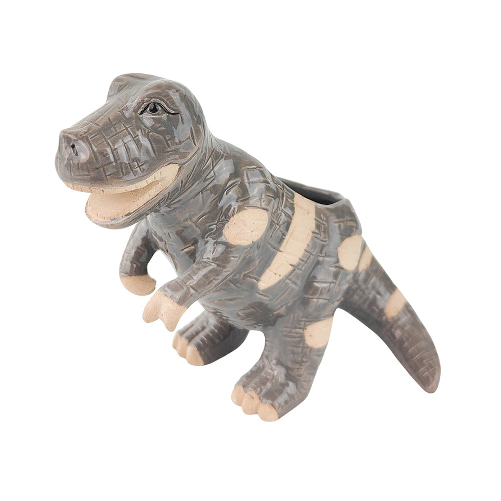 2x Urban T-Rex Dinosaur 13cm Ceramic Planter Ornament Display Pot - Grey