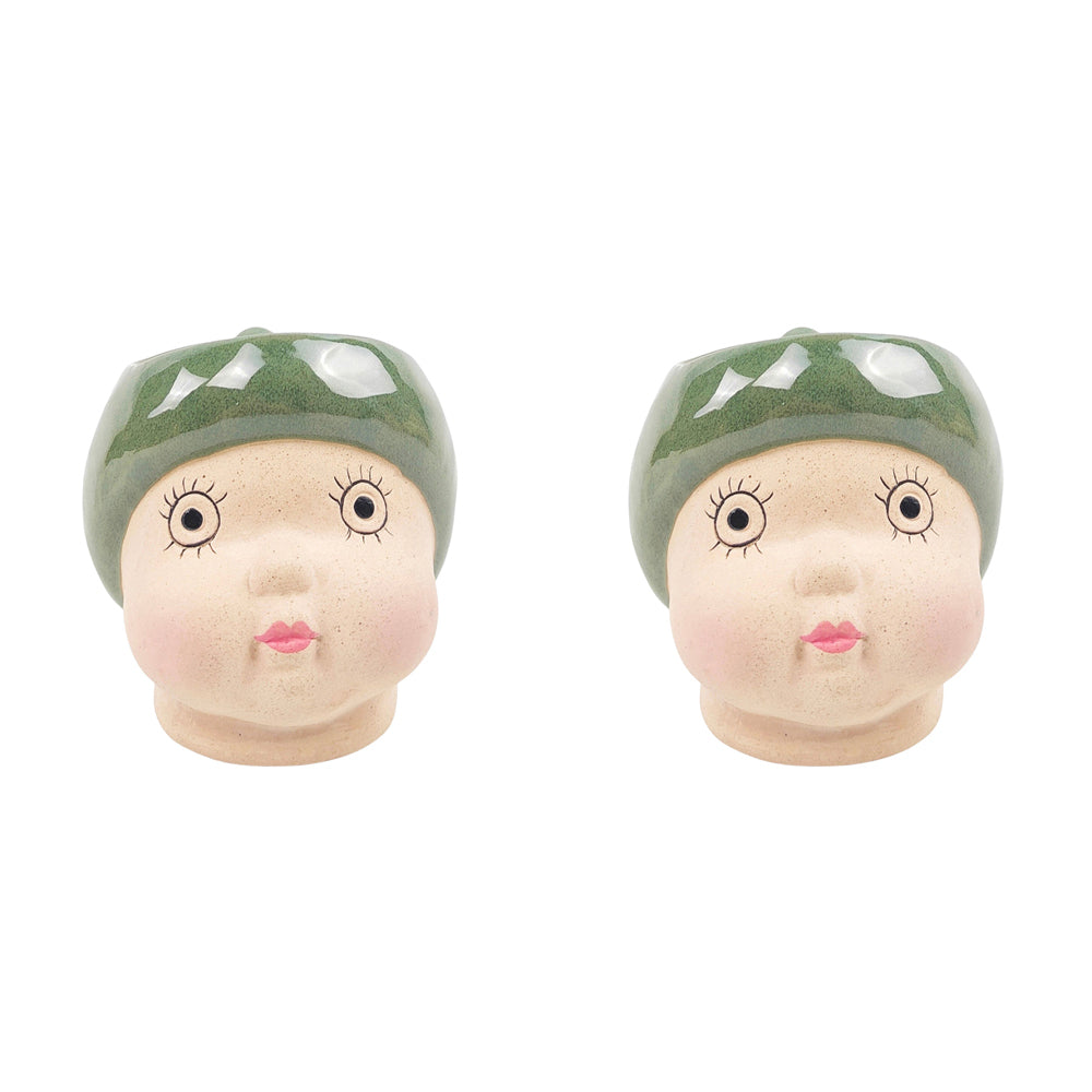 2x Urban 10cm Ceramic May Gibbs Gumnut Baby Head Planter - Green