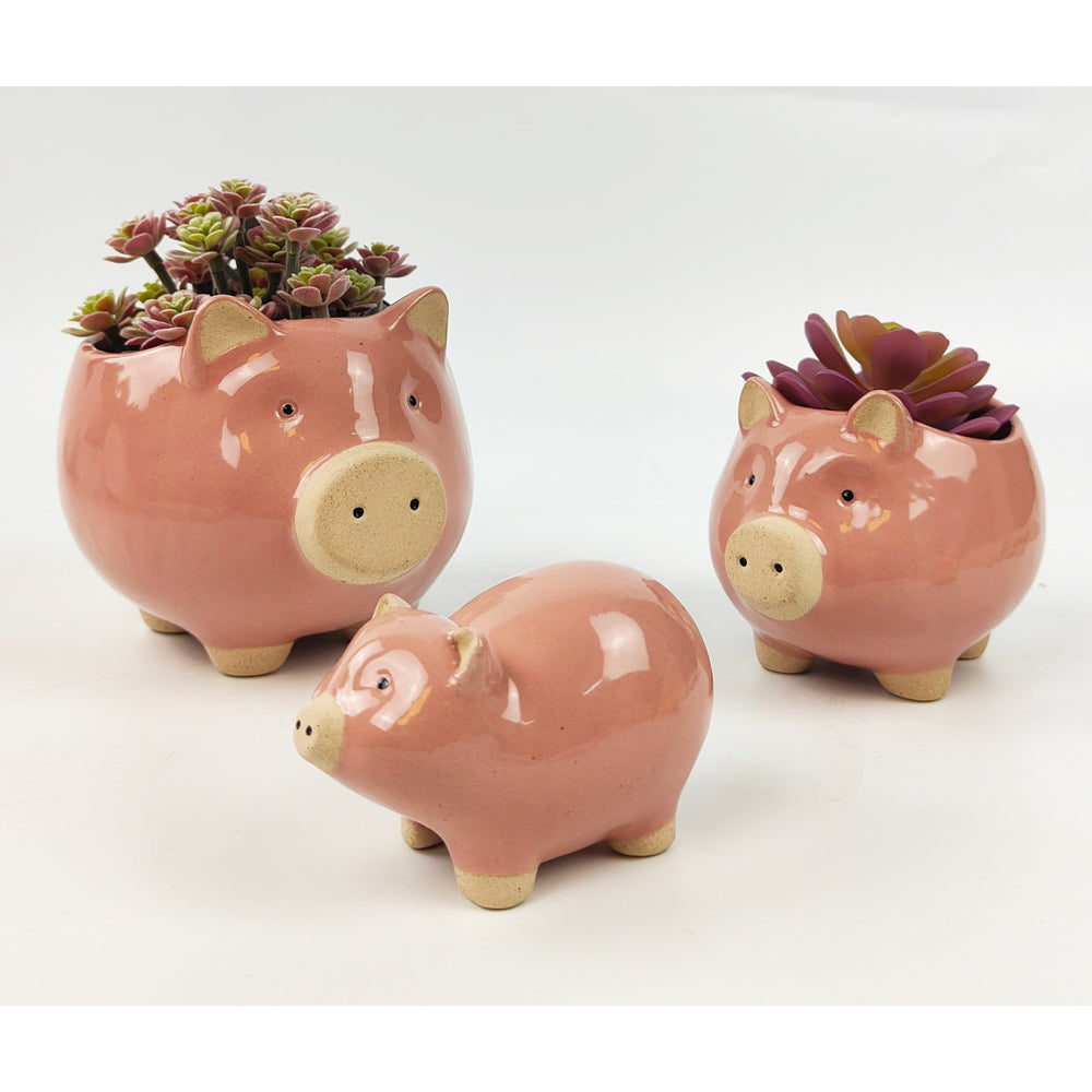 4x Urban 9cm Ceramic Pig Pot Hanger Figurine Decor - Pink