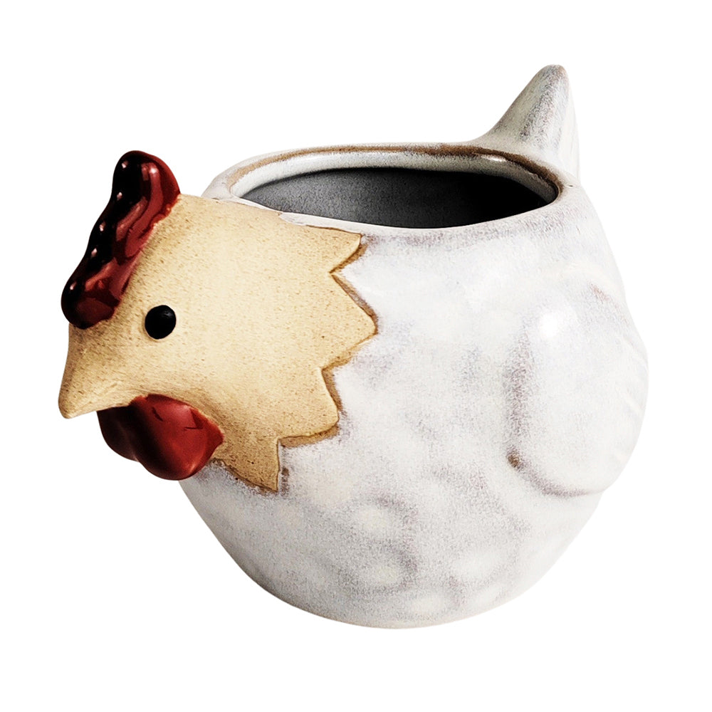 2x Urban 8cm Ceramic Chicken Planter Home/Garden Decor - White/Sand