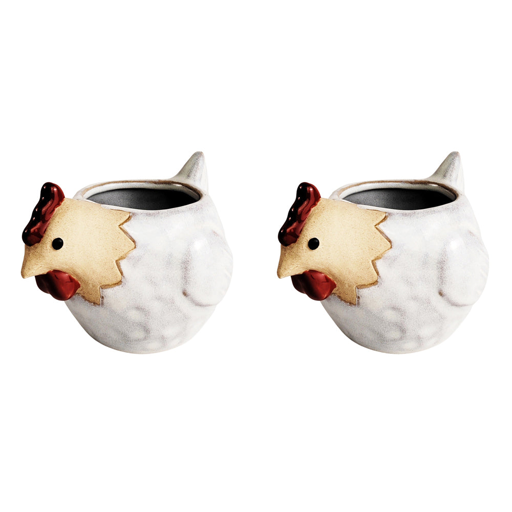 2x Urban 8cm Ceramic Chicken Planter Home/Garden Decor - White/Sand