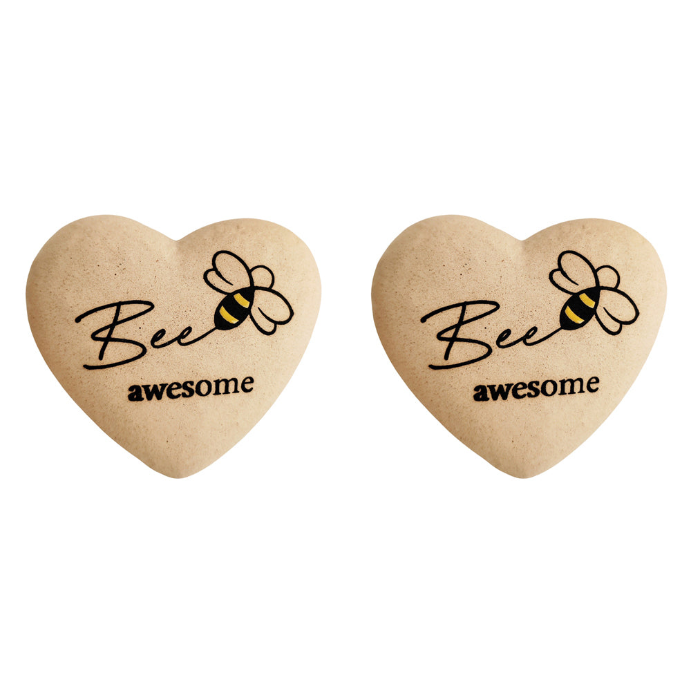 2x Urban 9cm Ceramic Bee Awesome Boxed Heart Stone - Sand