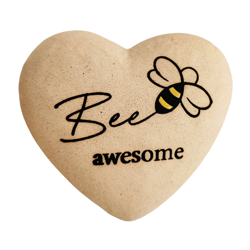2x Urban 9cm Ceramic Bee Awesome Boxed Heart Stone - Sand