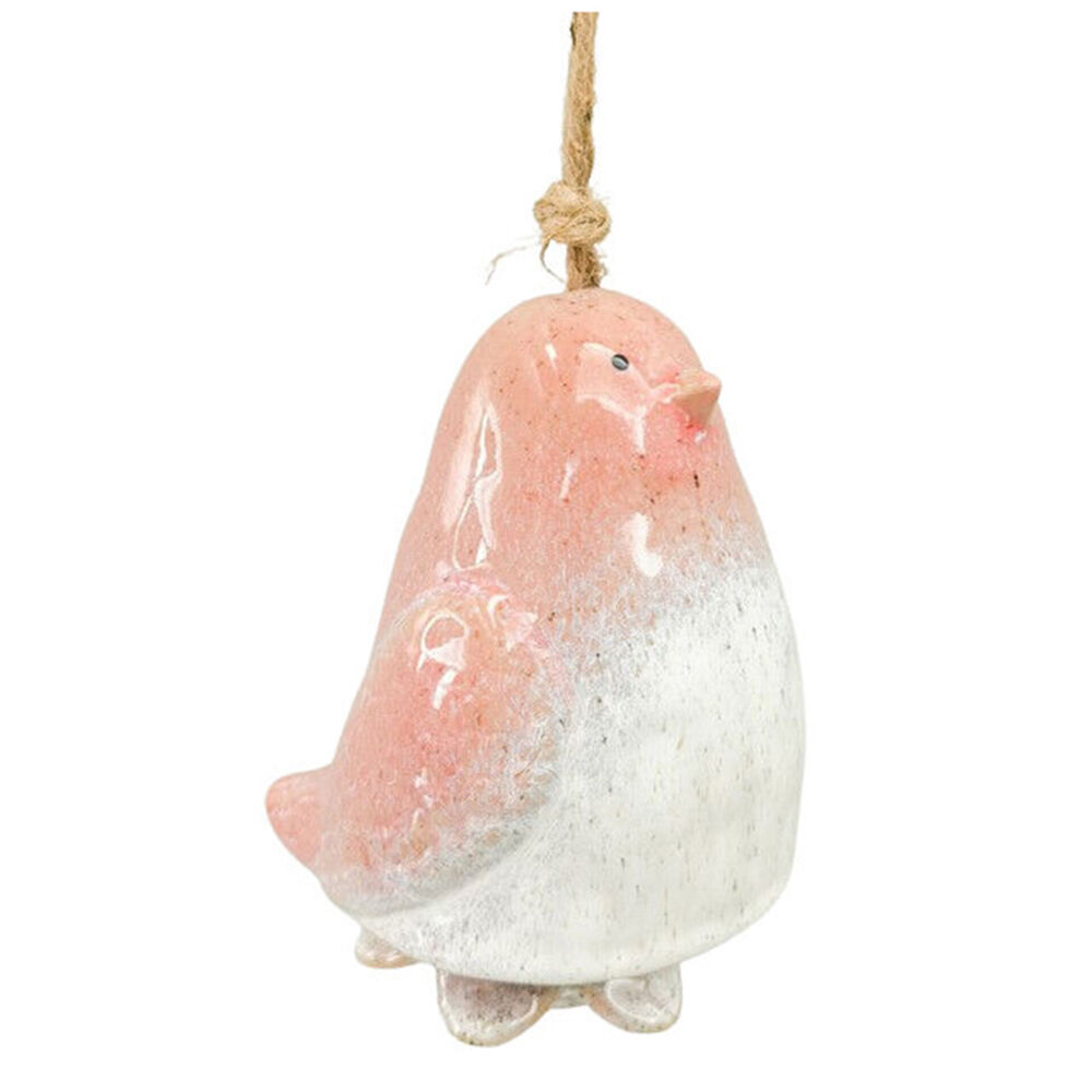 2PK Urban Ceramic Bird Hanging Bell Outdoor Garden Decor 15x11cm Pink