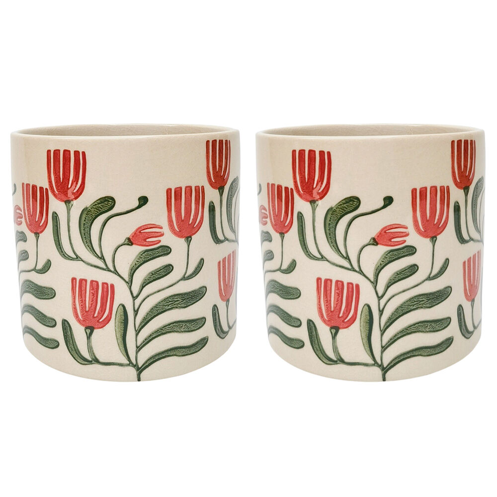 2PK Urban Pilbra Stoneware Planter Pot Large 17cm Green/Red