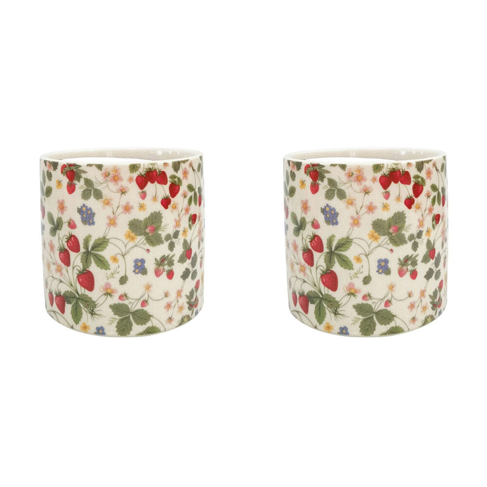 2PK Urban Strawberry Field Stoneware Outdoor Planter Pot 14x13cm Green/Red