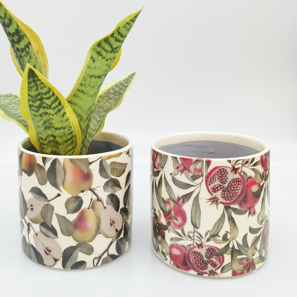 Urban Pomegranate Stoneware Outdoor Planter Pot 14x13cm Green/Red