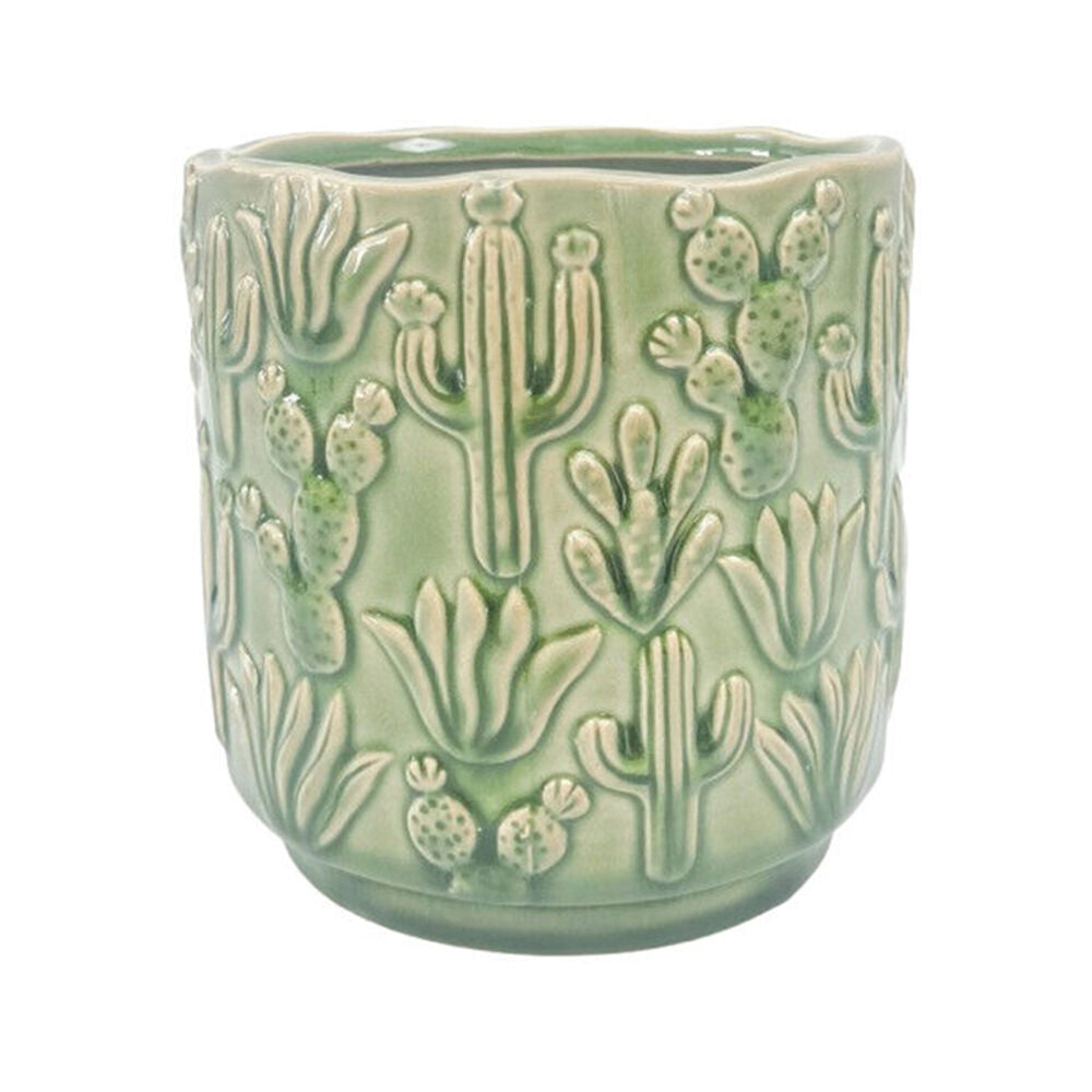 2PK Urban Cactus Stoneware Outdoor Garden Planter Pot 15x14cm Green