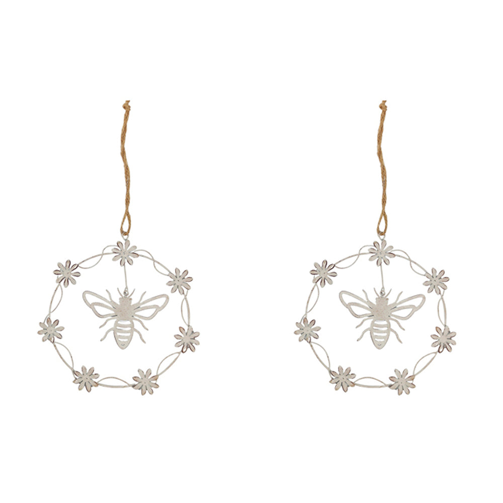 2x Urban 17cm Metal Fleur Bee/Butterfly Hanging Decor Antique White Assorted