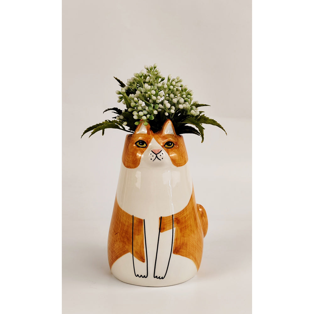 2x Urban 13cm Ceramic Sitting Cat Flower Vase Home Decor - Orange
