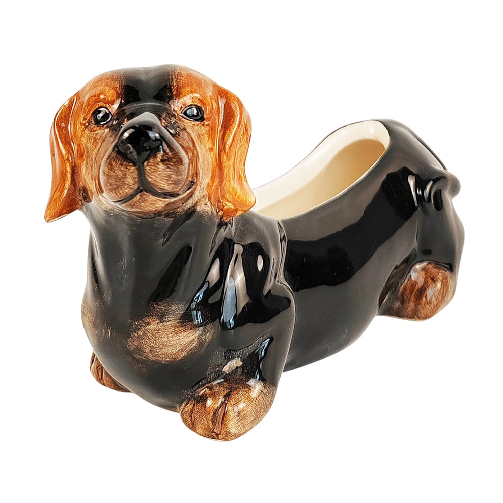 4x Urban 8.5cm Ceramic Cute Dachshund Planter Home/Garden Decor - Brown