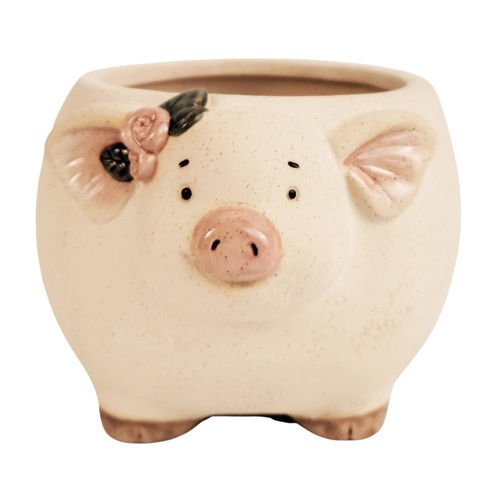 2x Urban 9.5cm Ceramic Pig w/ Flowers Planter Home/Garden Decor - Sand
