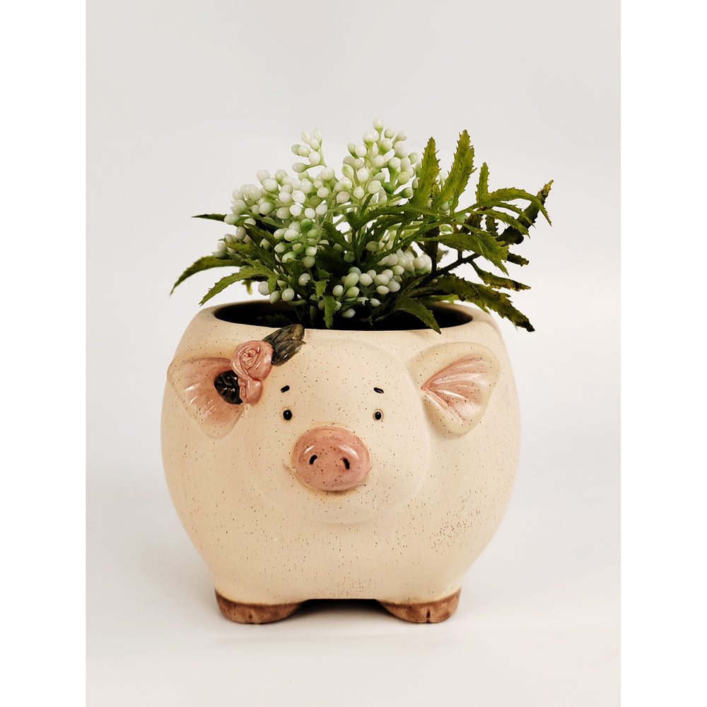 2x Urban 9.5cm Ceramic Pig w/ Flowers Planter Home/Garden Decor - Sand