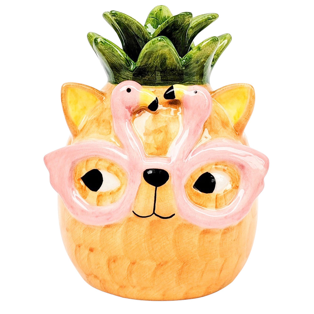 2PK Urban Products Tropicana Cat Pineapple Vase Orange 13cm