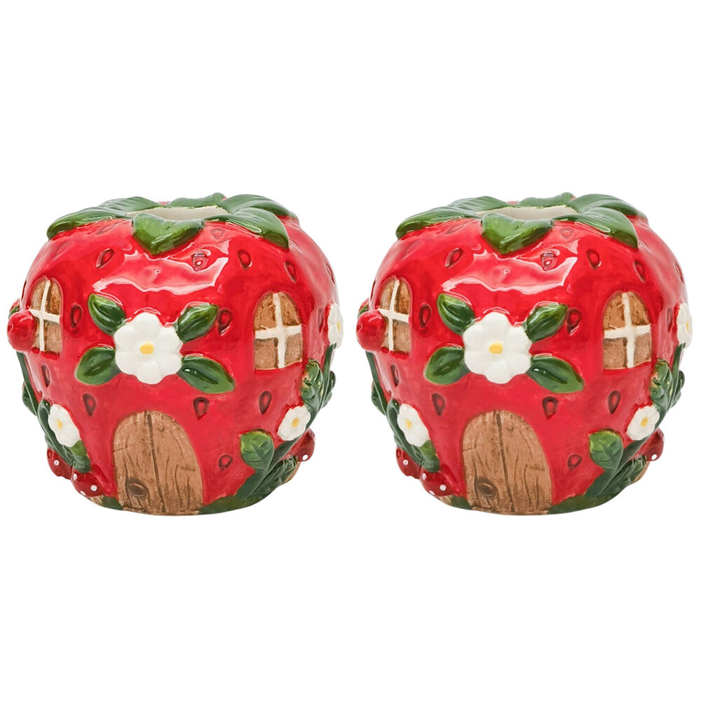 2PK Urban Strawberry House Flower Vase Ceramic 10cm Red