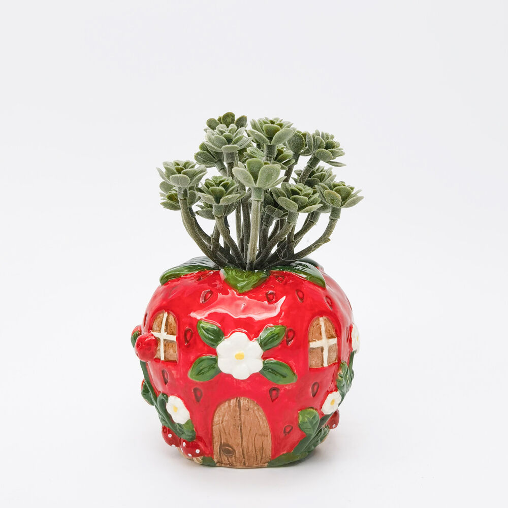 Urban Strawberry House Flower Vase Ceramic 10cm Red