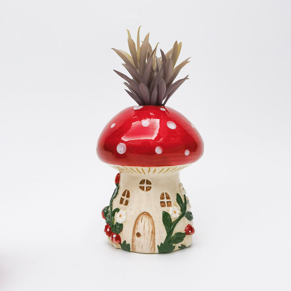 Urban Toadstool House Flower Vase Ceramic 14x11cm Red