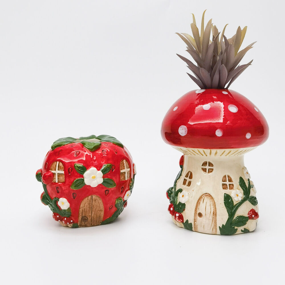 Urban Toadstool House Flower Vase Ceramic 14x11cm Red