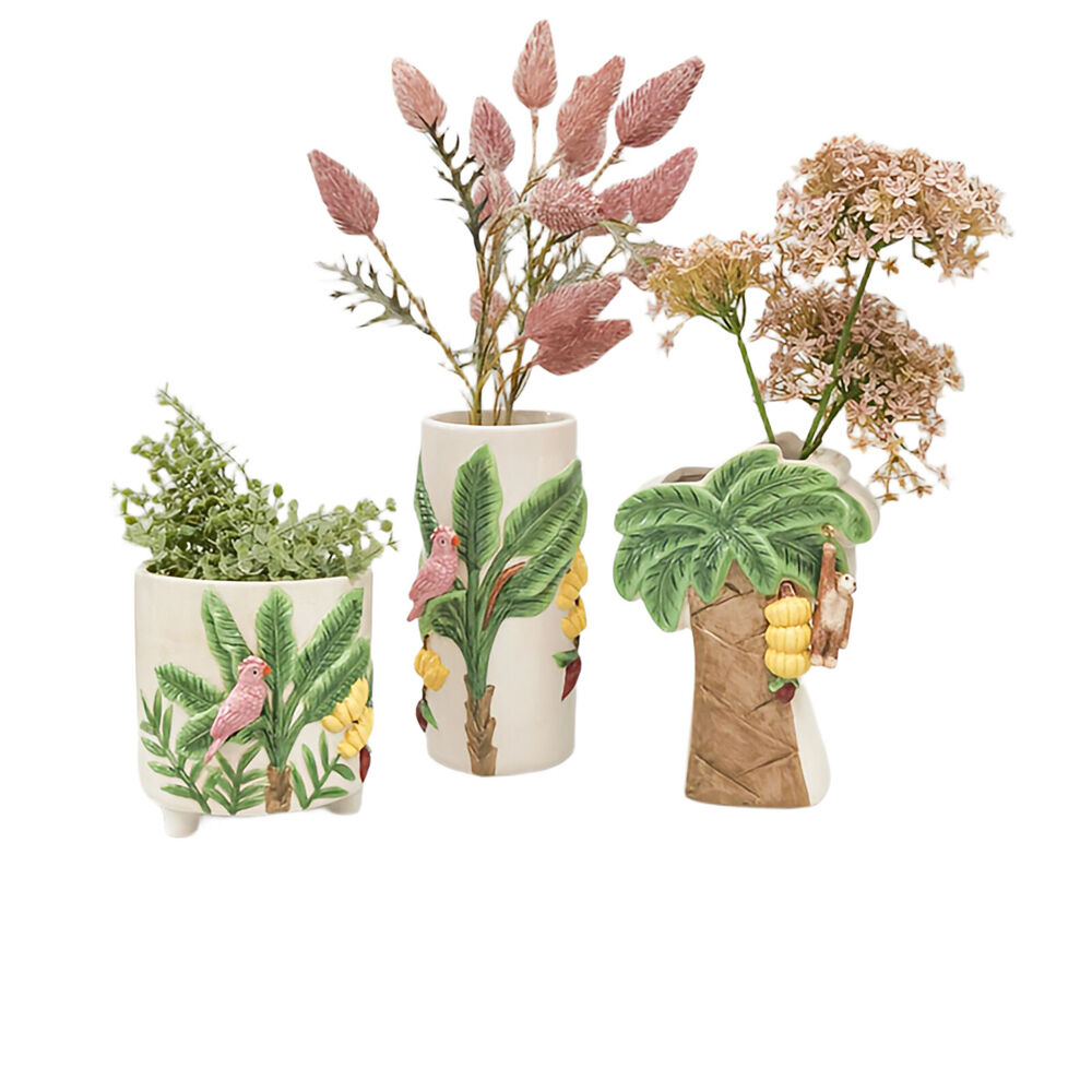 Urban Ceramic Jungle Home Decor Flower Vase 22x12cm Beige/Green