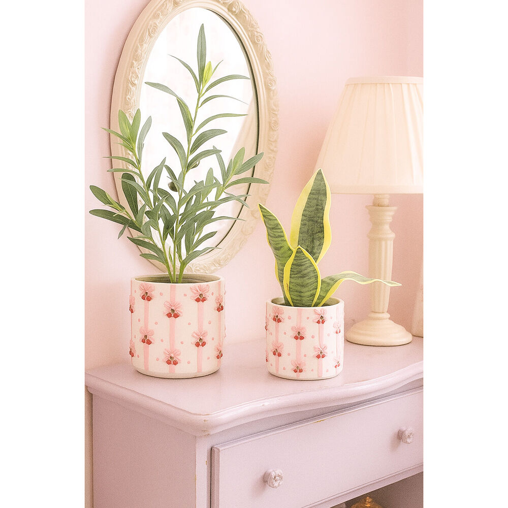 Urban Ceramic Cherry Bow Outdoor Garden Planter Pot 16cm Pink