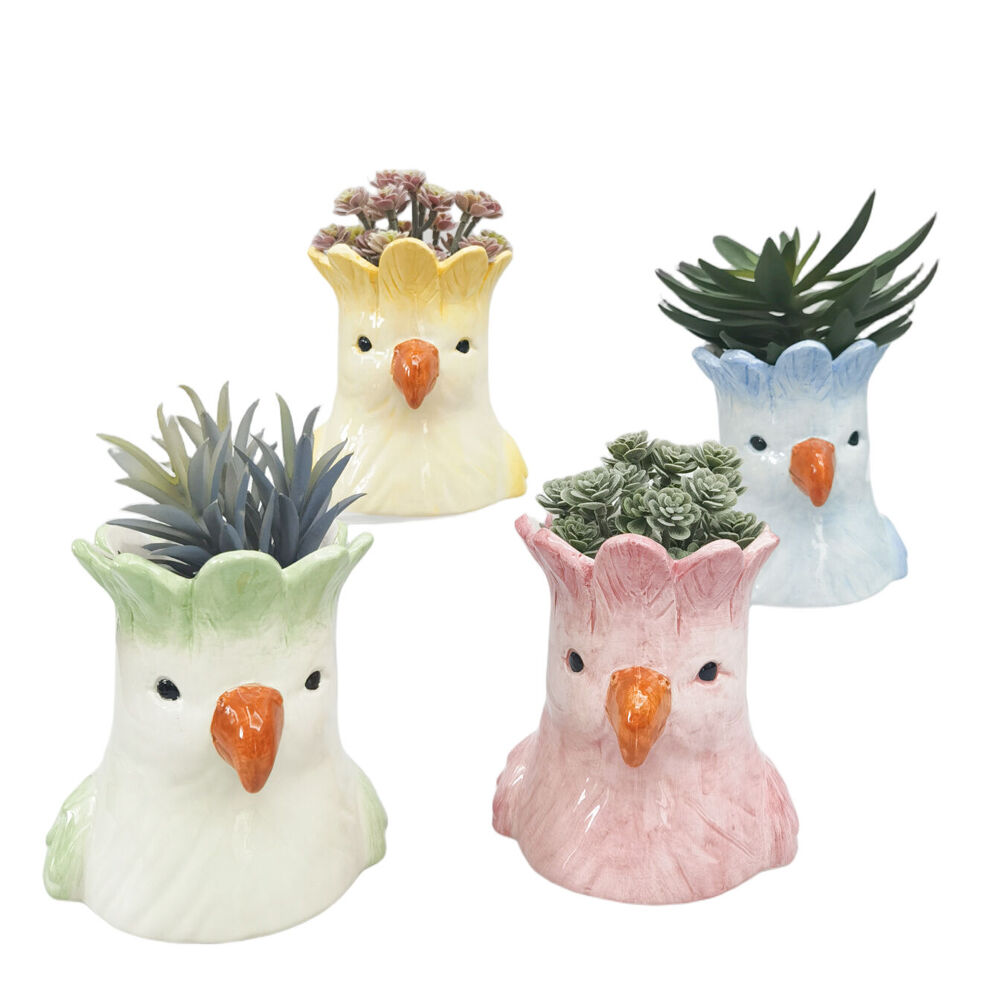 Urban Ceramic Perdy Parrot Outdoor Planter Pot 14x13cm Yellow
