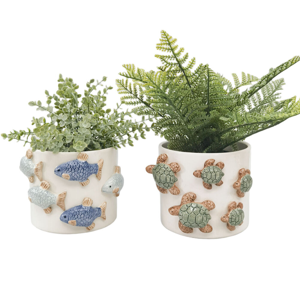 Urban Ceramic School of Fish Outdoor Planter Pot 11x15cm Blue