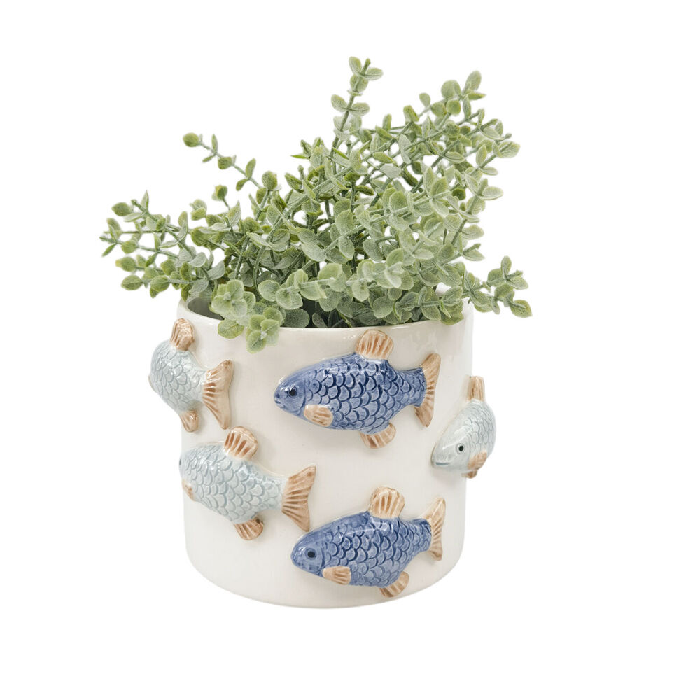 Urban Ceramic School of Fish Outdoor Planter Pot 11x15cm Blue