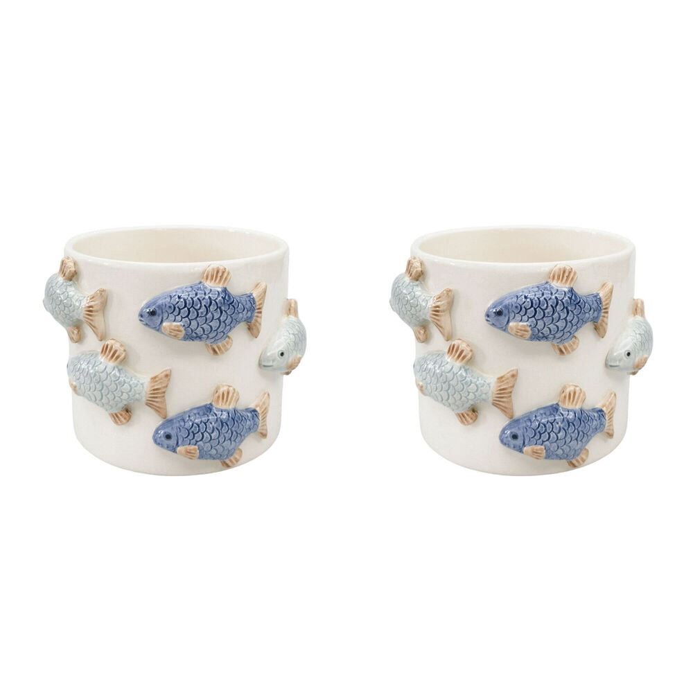 2PK Urban Ceramic School of Fish Outdoor Planter Pot 11x15cm Blue