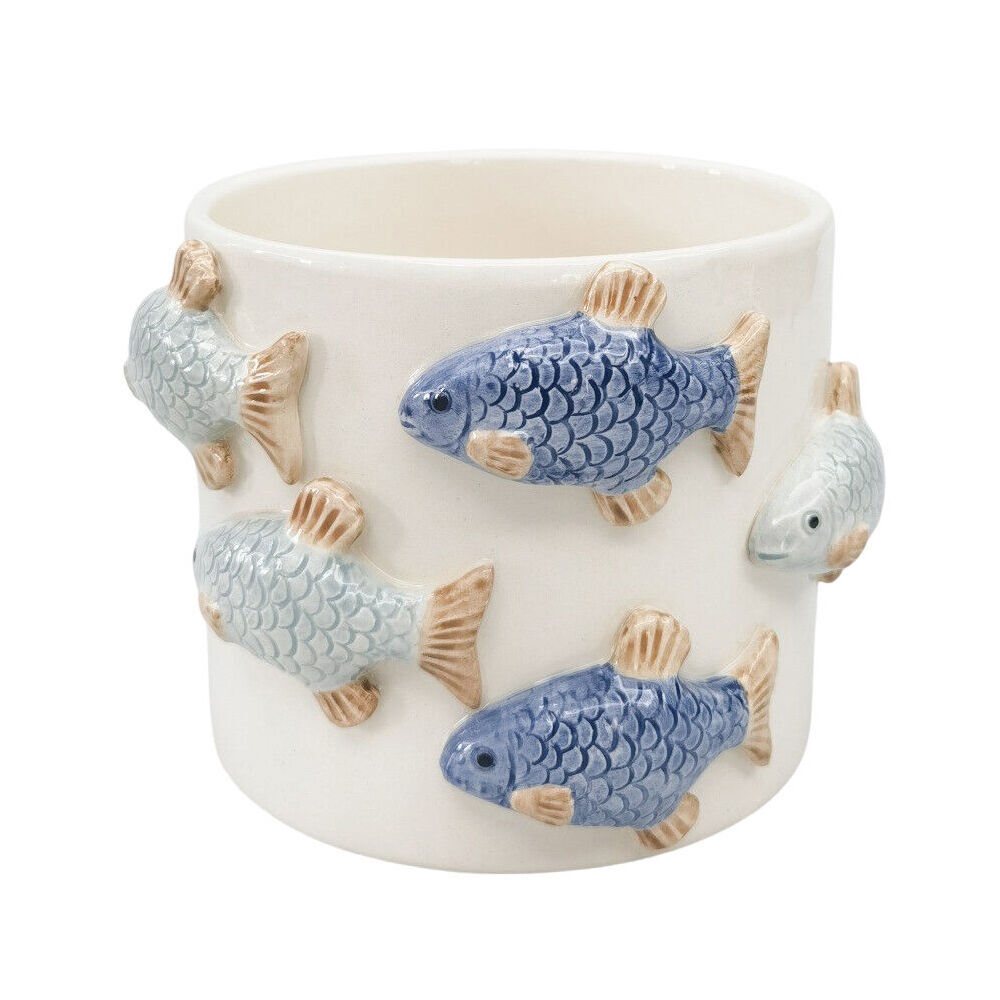2PK Urban Ceramic School of Fish Outdoor Planter Pot 11x15cm Blue