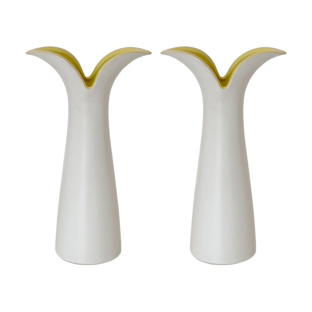 2PK Urban Groovy Stem Vase White Yellow 20cm Decorative Home Decor