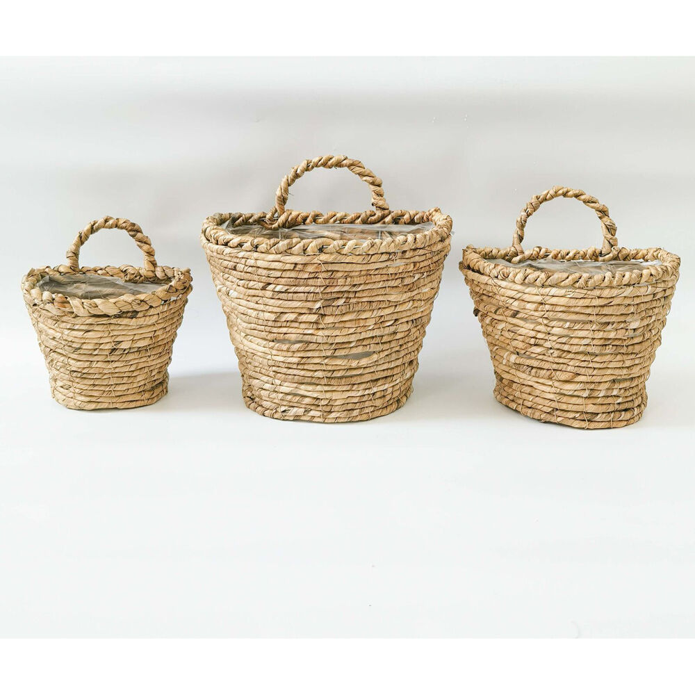 3pc Urban Coconut Fibre Woven Basket Outdoor Planter Pot Set 27cm Natural