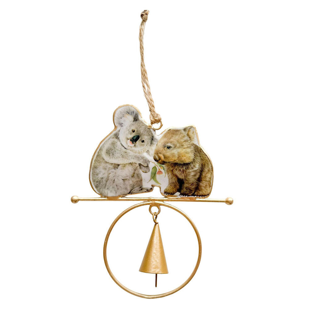 2x Urban Iron Popcorn Blue Koala Wombat Outdoor Hanging Bell 18x12cm Grey/Brown