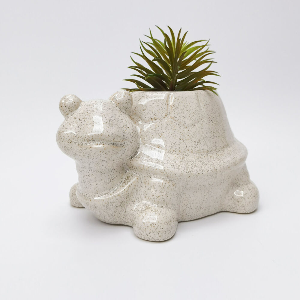 Urban Turtle Ceramic Planter Pot Speckle 20x14cm White