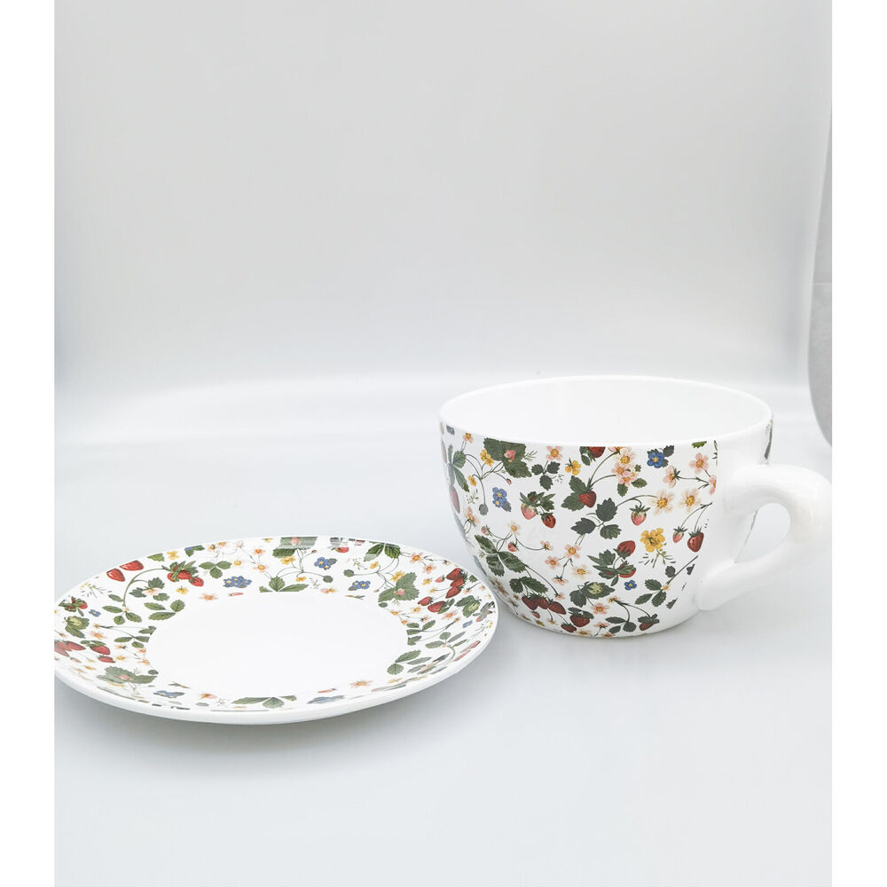 Urban Ceramic Strawberry Fields Tea Cup Outdoor Planter Pot 13x24cm Green/Red