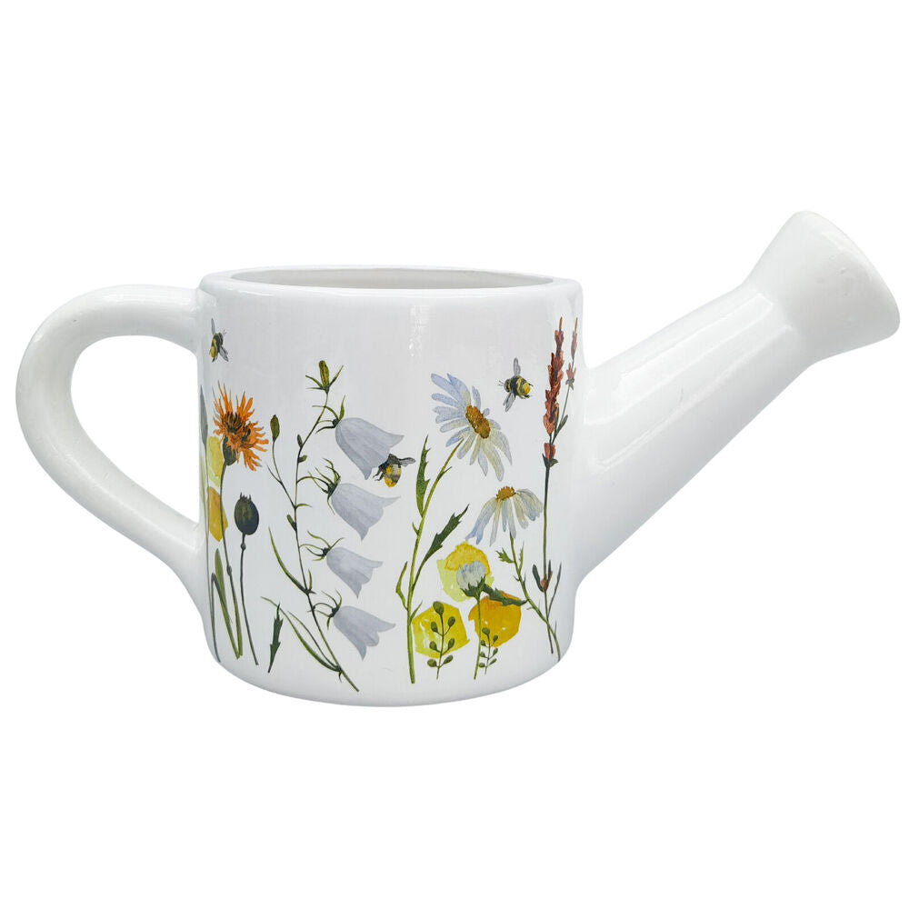 Urban Ceramic Bee Meadow Watering Can Planter Pot 13x25cm Yellow