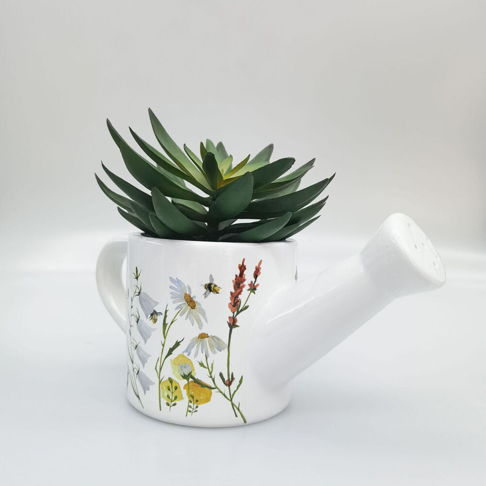 Urban Ceramic Bee Meadow Watering Can Planter Pot 13x25cm Yellow