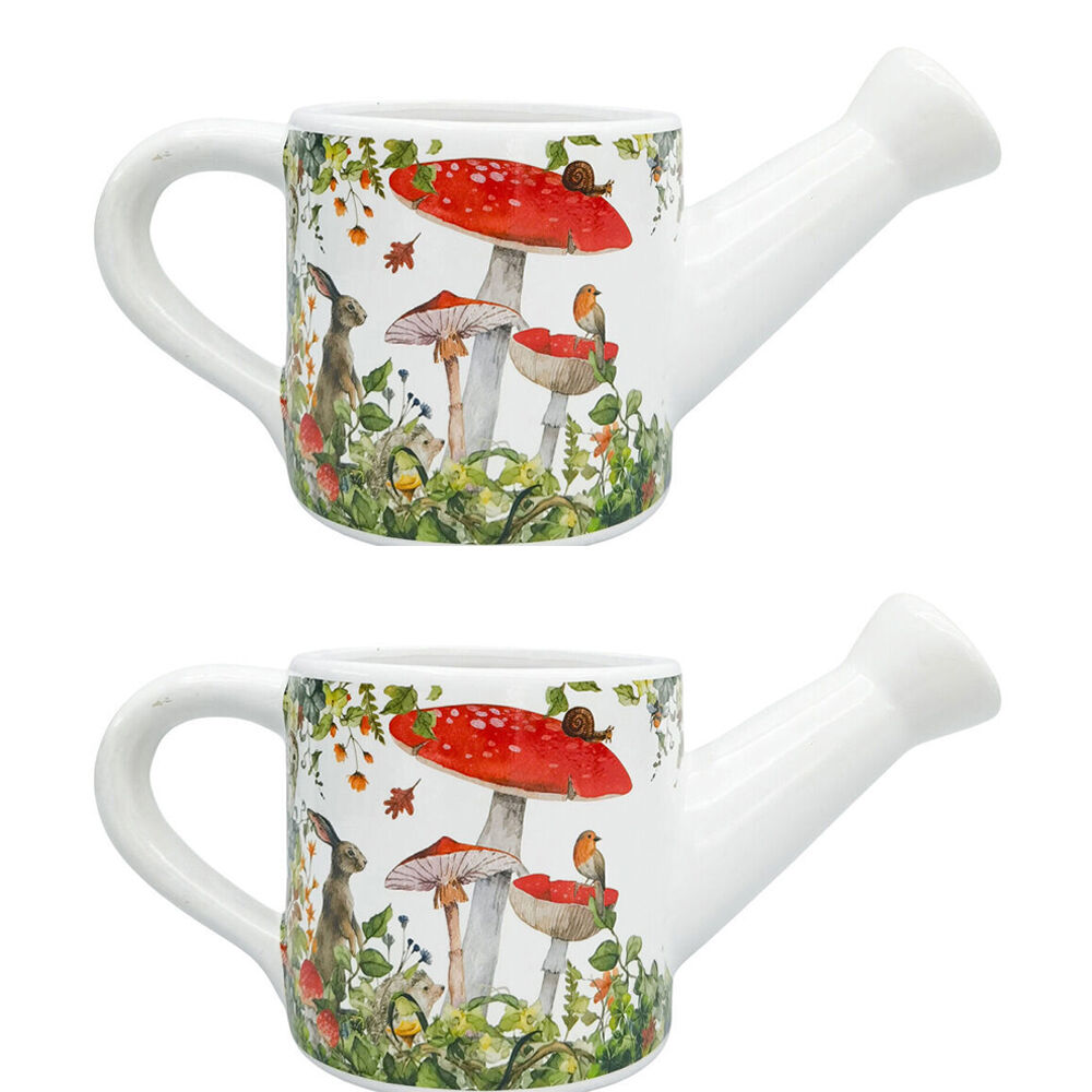 2PK Urban Ceramic Enchanted Garden Watering Can Planter Pot 13x25cm Red