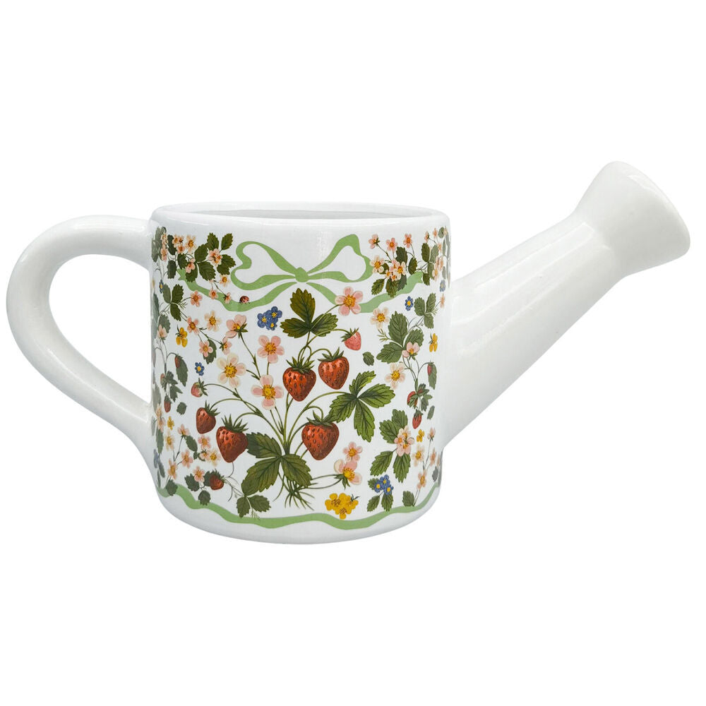 2PK Urban Ceramic Strawberry Fields Watering Can Planter Pot 13x25cm Green/Red