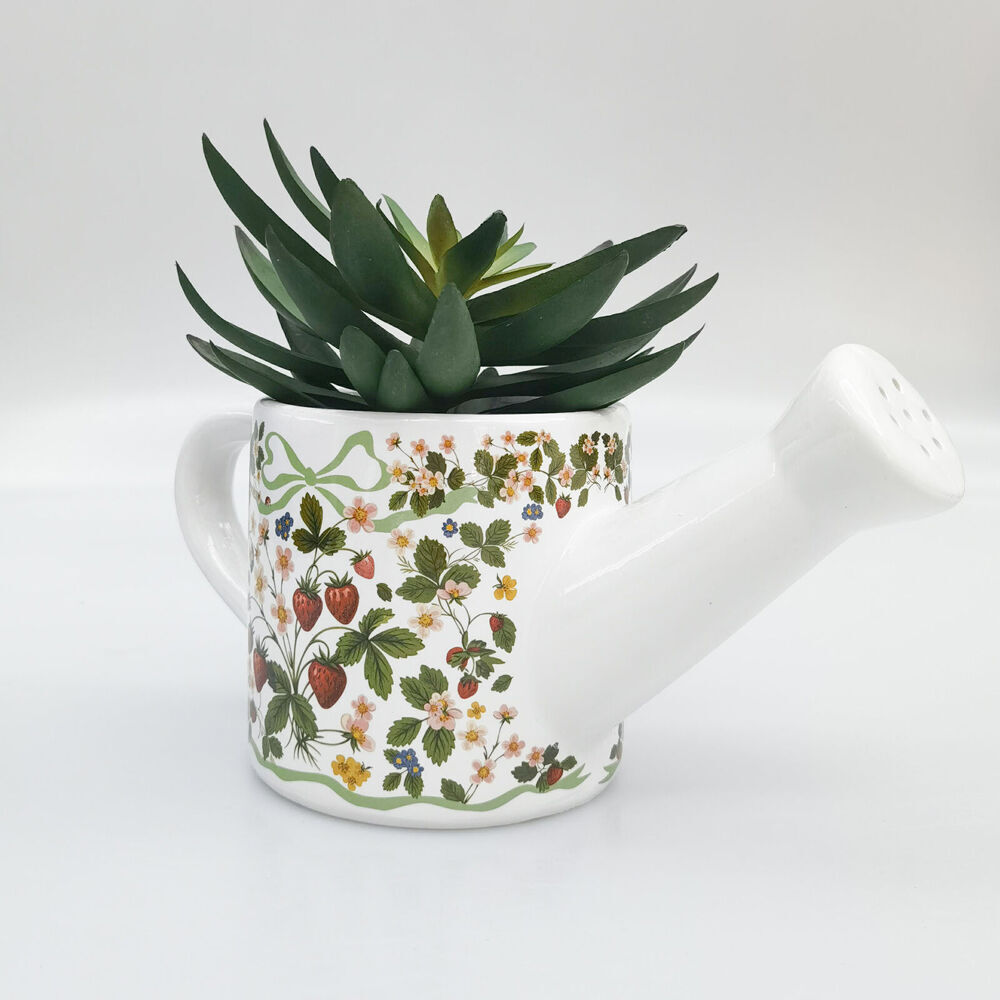 2PK Urban Ceramic Strawberry Fields Watering Can Planter Pot 13x25cm Green/Red