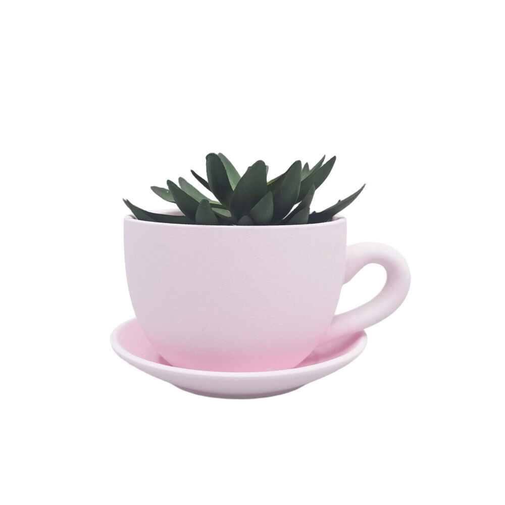 Urban Ceramic Rendered Teacup Outdoor Planter Pot 19x10cm Pink