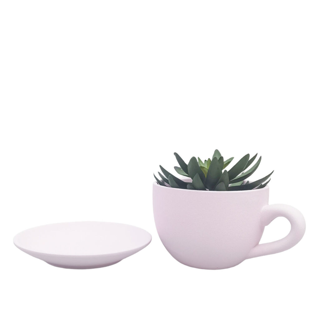 Urban Ceramic Rendered Teacup Outdoor Planter Pot 19x10cm Pink